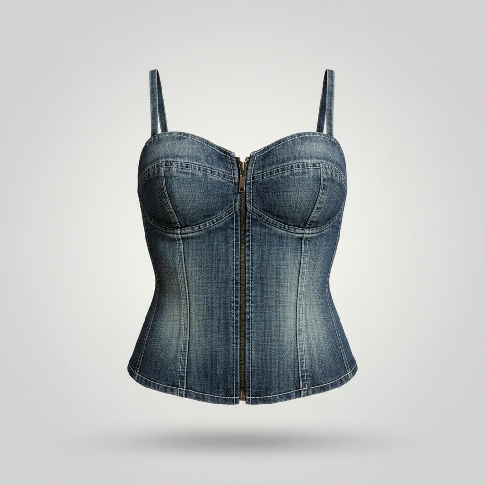 Mudd Denim Vintage Corset Top Women Medium Blue Zip Bustier Y2K Indie Biker 90's